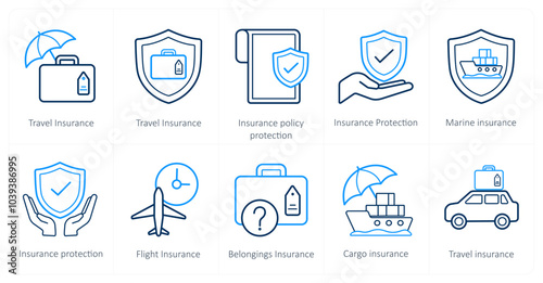 A set of 10 Insurance icons as travel insurance, insurance policy protection, insurance protection