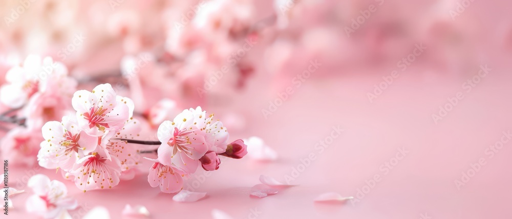 Delicate pink cherry blossom flowers on a soft pastel background. Delicate pink cherry blossom flowers on a soft pastel background.
