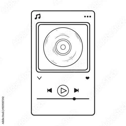 music player device icon cartoon vector illustration graphic design in black and white