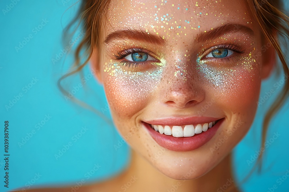 Smiling female model with artistic makeup, Generative AI Smiling female model with artistic makeup, Generative AI