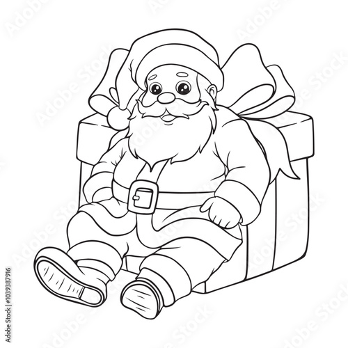 Wallpaper Mural santa claus sitting on a gift box, black and white vector illustration Torontodigital.ca