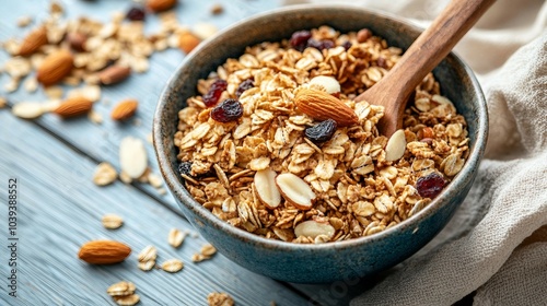 Bowl of Granola with Almonds, Cranberries, and Peanuts