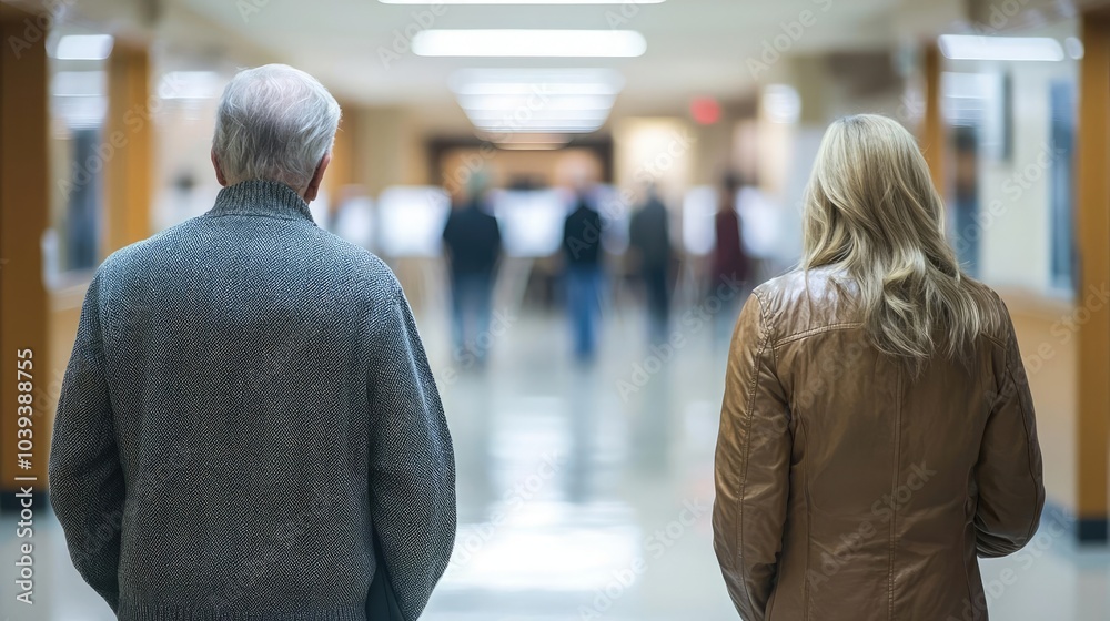 Fototapeta premium A couple walks down a hospital corridor, reflecting on the moments shared together.