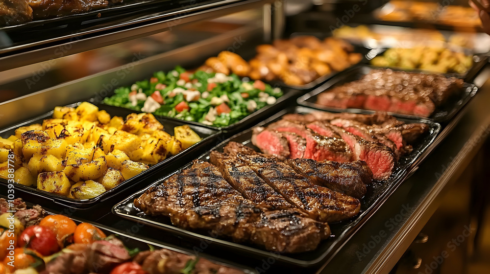 Elegant Buffet with Various Dishes and Delicacies Elegant Buffet with Various Dishes and Delicacies