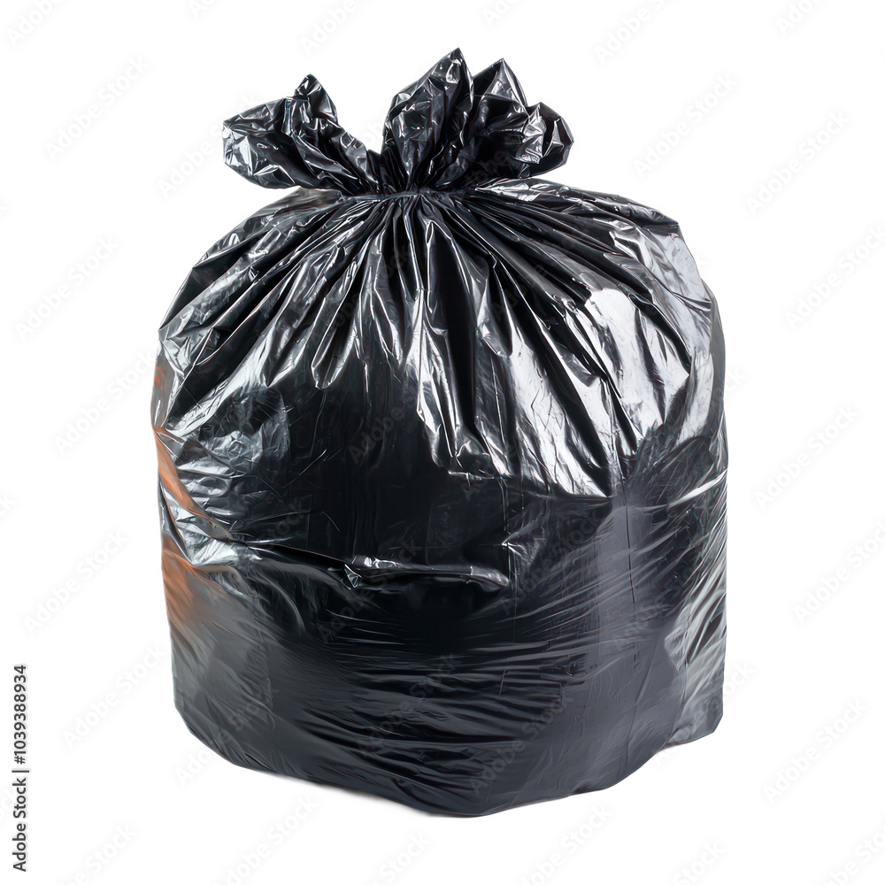 Heavy-duty trash bag with a sturdy design and reinforced seams, perfect for household or commercial waste. isolated on transparency background