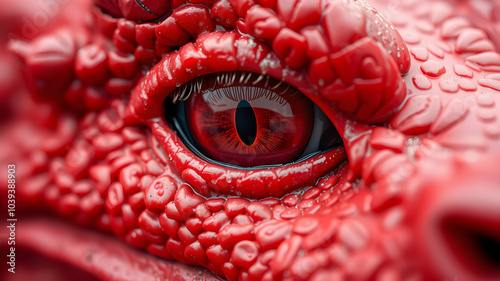 Red dragon eye close up. Generative AI photo