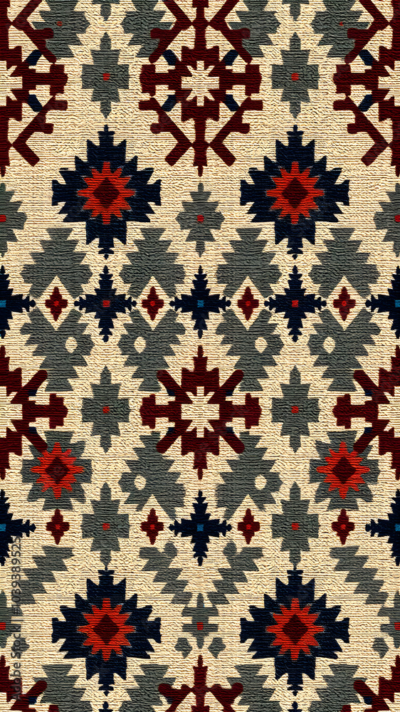 Seamless ethnic ikat carpet pattern. grunge textured abstract art background. Generative AI Seamless ethnic ikat carpet pattern. grunge textured abstract art background. Generative AI