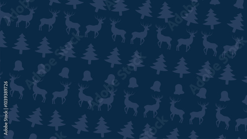 Christmas seamless pattern with bells, dear and pine tree vector illustrations, christmas background