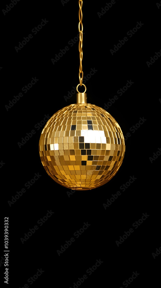Obraz premium Small gold disco ball black background. Generative AI