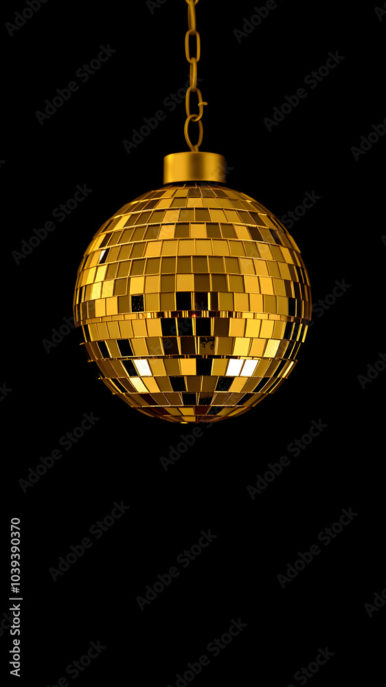 Obraz premium Small gold disco ball black background. Generative AI