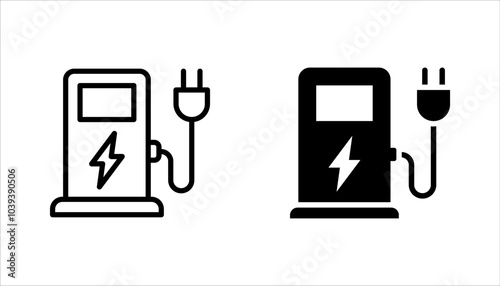 EV Charger Icons set. Electric Vehicle Charging Station Symbols. Electric Car Charger vector illustration on white background