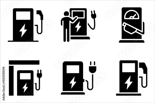 EV Charger Icons set. Electric Vehicle Charging Station Symbols. Electric Car Charger vector illustration on white background
