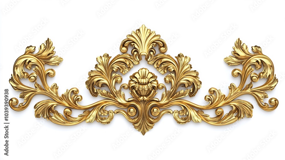 3d Golden baroque ornament single set isolated white Background 3d Golden baroque ornament single set isolated white Background