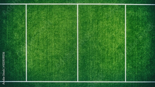 Aerial Overhead View of a Green Football Field with White Boundary Markings and Scattered Players Practicing on the Open Pitch