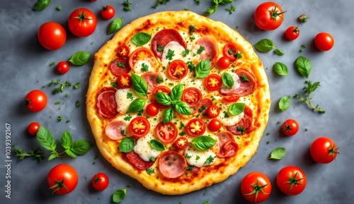 Rösti Pizza Topped with Fresh Tomatoes, Basil, and Swiss Cheese (Swiss Cuisine)