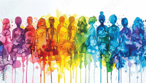 Une peinture d'un groupe de personne multicolore