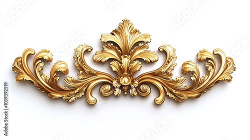 3d Golden baroque ornament single set isolated white Background