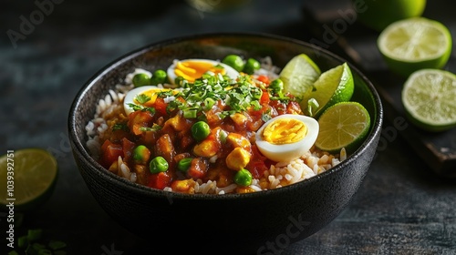 Colorful Bowl of Rice with Vegetables and Eggs