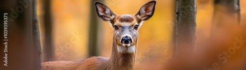 A graceful deer captured in a serene forest setting during autumn, showcasing its elegant features.