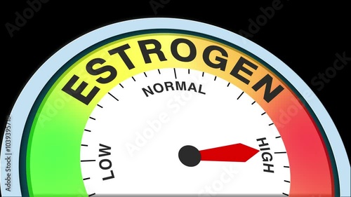 Estrogen Level Text or Word Low and Medium to High Meter Concept Animation on Black Background and Blue Screen