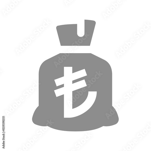 Money bag or sack with Turkish lira symbol. Moneybag vector icon.