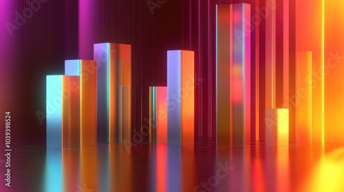 Colorful Abstract Bars with Reflections in Neon Light