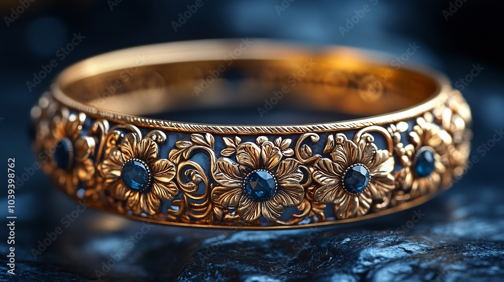 Classic gold bracelet with detailed antique filigree resting on a minimalist stone surface radiating timeless elegance and historical design Classic gold bracelet with detailed antique filigree resting on a minimalist stone surface radiating timeless elegance and historical design