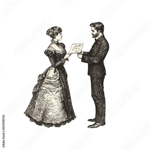 Victorian Couple Exchanging a Letter.