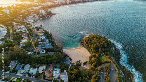 Photography Aerial view of Shelly beach in Manly in the evening light.