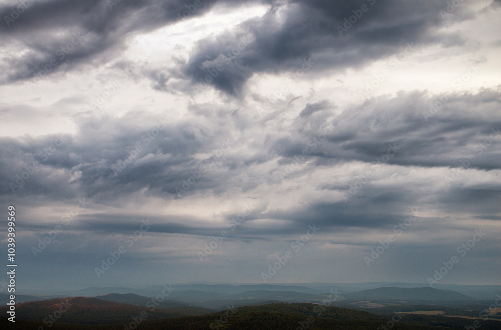 Southern Urals: stormy sky in the sunset light. Southern Urals: stormy sky in the sunset light.