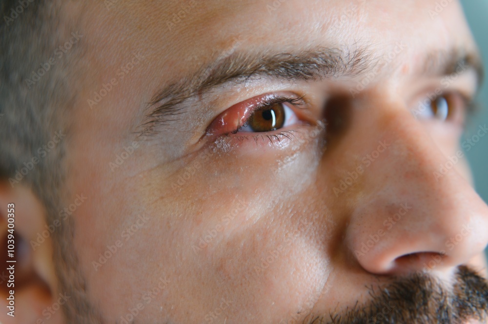 Fototapeta premium Close up left upper eye lid abscess