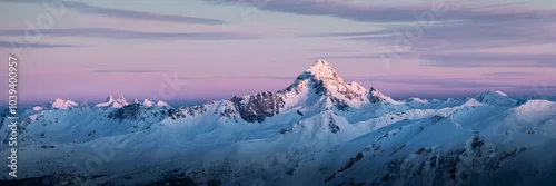 Obraz  z motywem Panoramic view of Queyras mountain range at sunrise  mountains covered by snow 