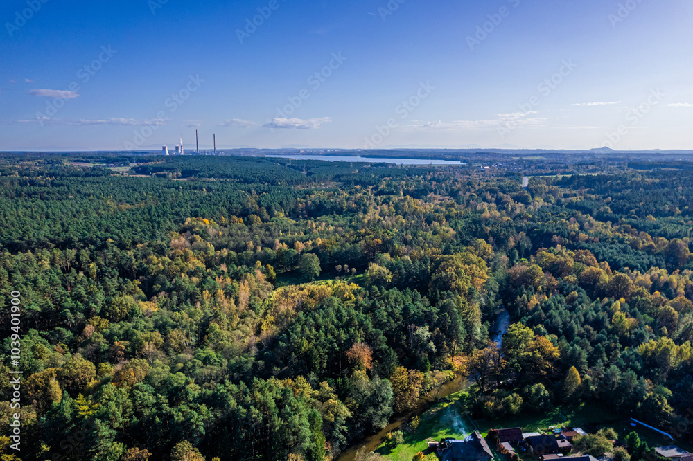 Lasy Rudzkie na Śląsku w Polsce, jesienią z lotu ptaka