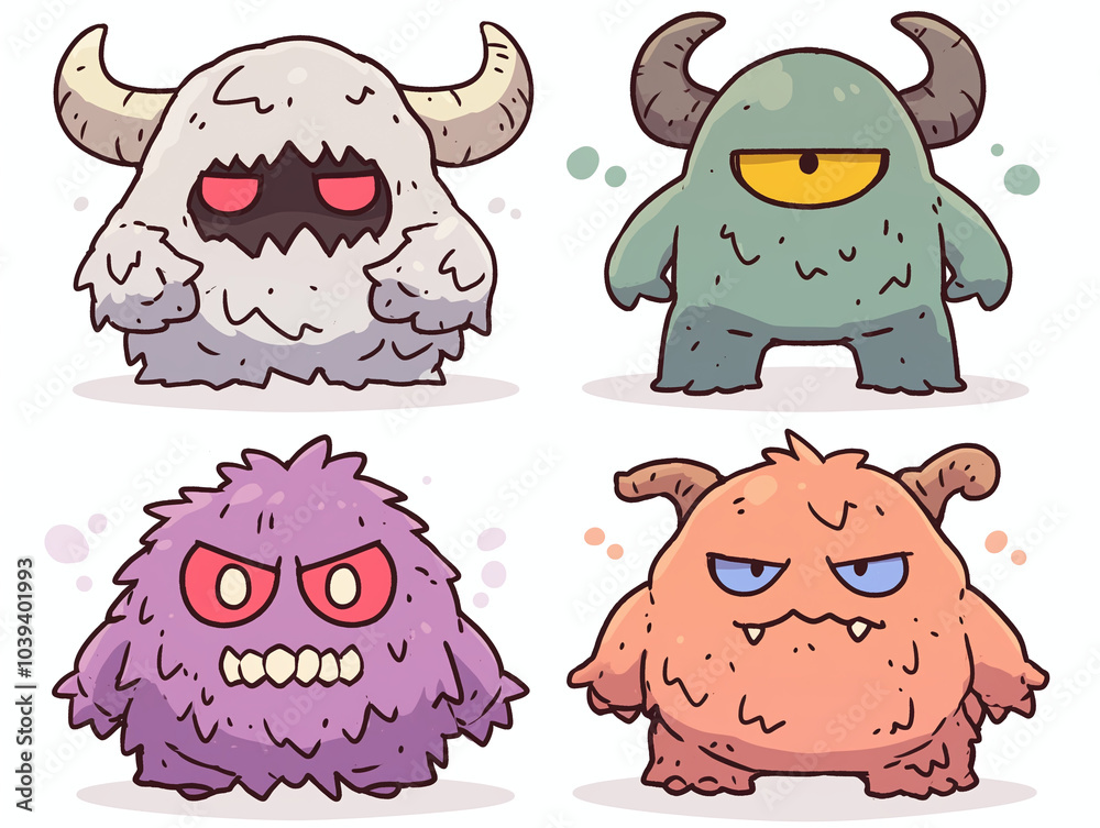 Cute Cartoon Monsters Illustration - Fantasy Creature Design Cute Cartoon Monsters Illustration - Fantasy Creature Design