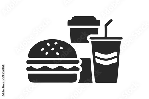 Fast-Food burger and drink combo | isolated vector silhouette illustration on white background