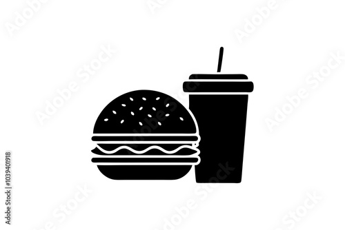 Fast-Food burger and drink combo | isolated vector silhouette illustration on white background