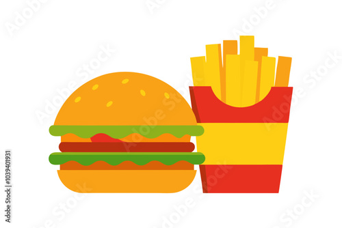 Burger and Fries Combo | isolated vector silhouette illustration on white background