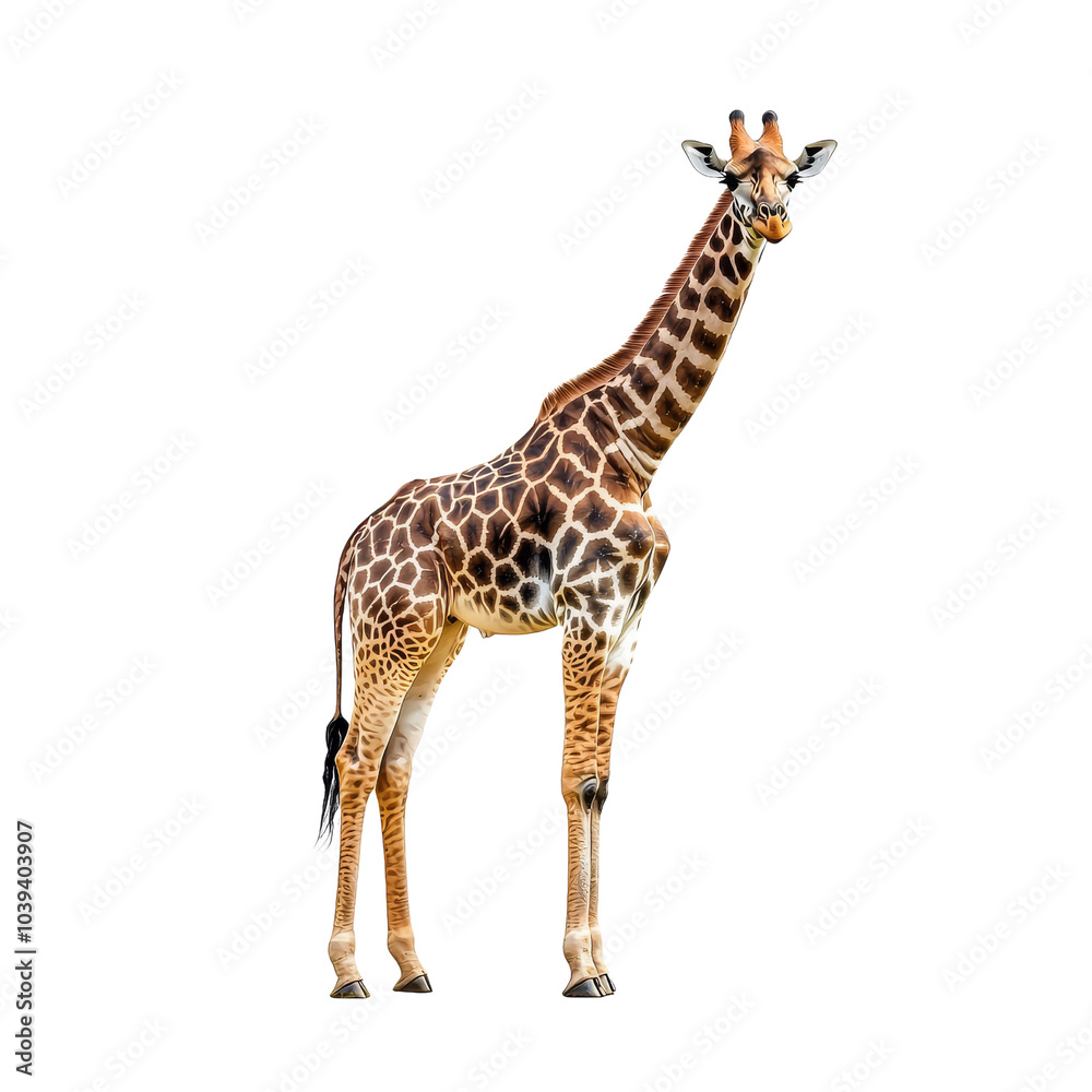 Fototapeta premium Giraffe Standing on Green Background.
