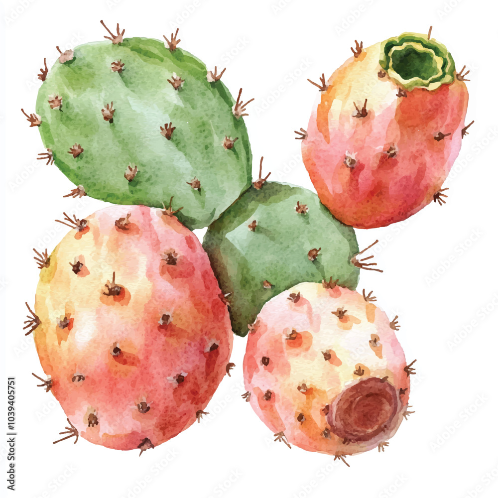 Cactus fruit watercolor clipart illustration Cactus fruit watercolor clipart illustration