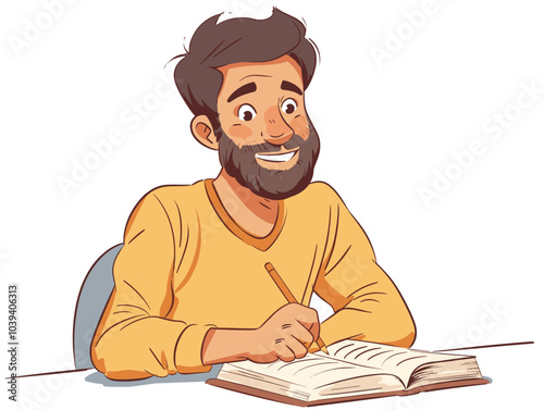 white background, Practicing gratitude by writing down three things to be thankful for each day - isolate the man against a background of a gratitude journal., very simple and isolate in the art