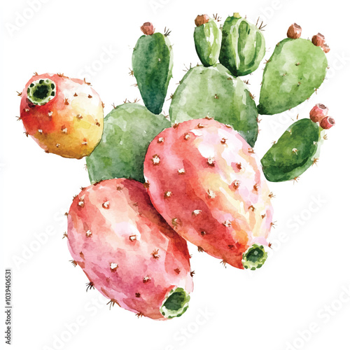 Cactus fruit watercolor clipart illustration