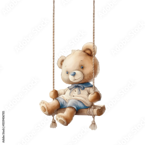 Cute baby shower watercolour or baby and kids new born celebration with plush teddy bear toys
