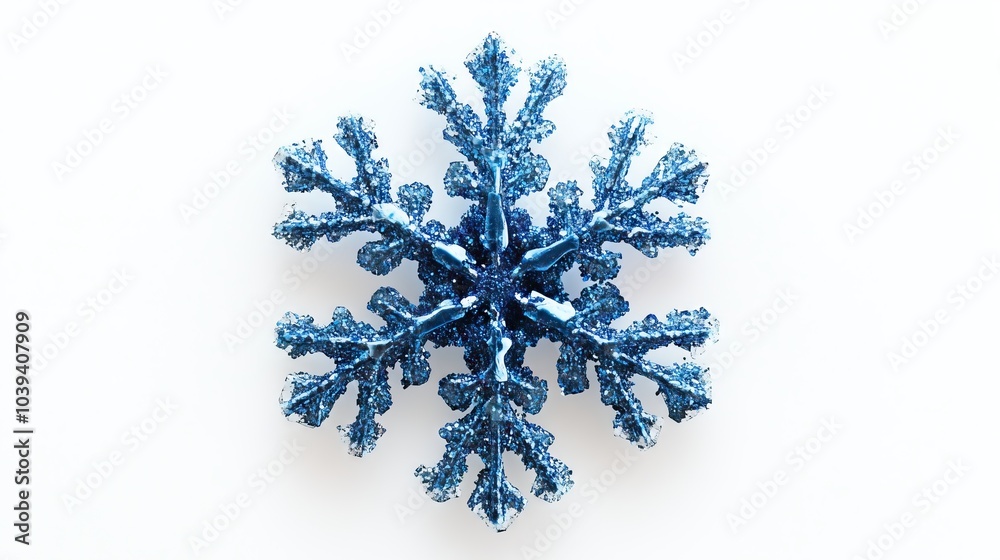 blue crystal ice snowflakes on white background