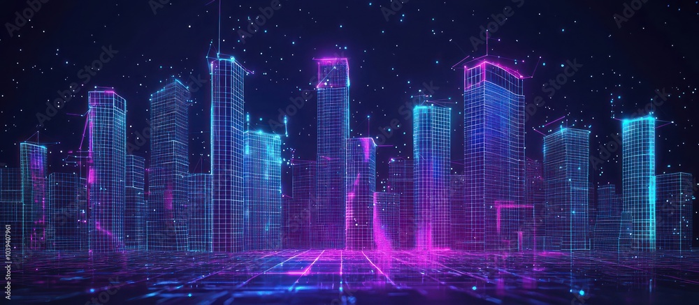 custom made wallpaper toronto digitalSmart city in wireframe style focusing on automated building intelligence.