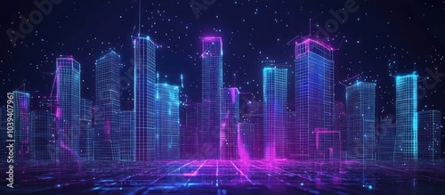 Wallpaper Mural Smart city in wireframe style focusing on automated building intelligence. Torontodigital.ca