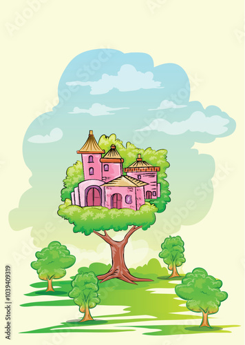 Tree house vector cartoon for book illustration or tree house story