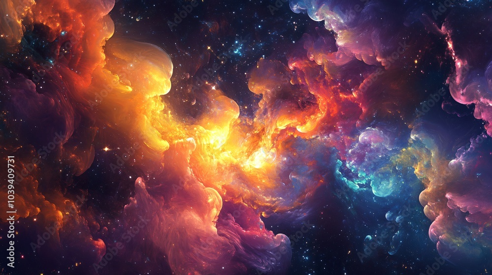 A nebula in the cosmic sky, with swirls of red, orange, and purple. A nebula in the cosmic sky, with swirls of red, orange, and purple.