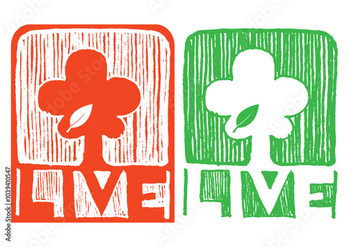 environmental life symbol hand draw vector illustration in green and red color isolated on white
