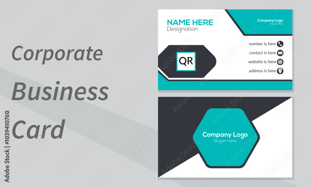 Horizontal business card template with front and back presentation Horizontal business card template with front and back presentation