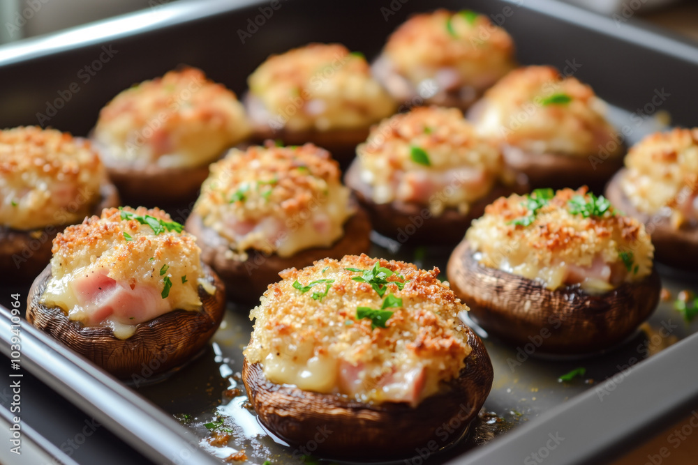 Stuffed mushrooms with ham and cheese